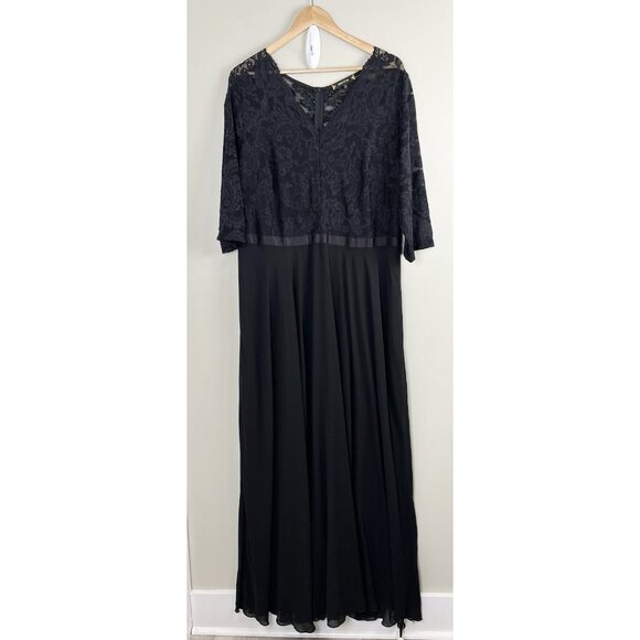 Miusol Black Formal Dress Maxi Length‎ 3XL Flowy Lace Chiffon Short Sleeve Fairy - Picture 1 of 10